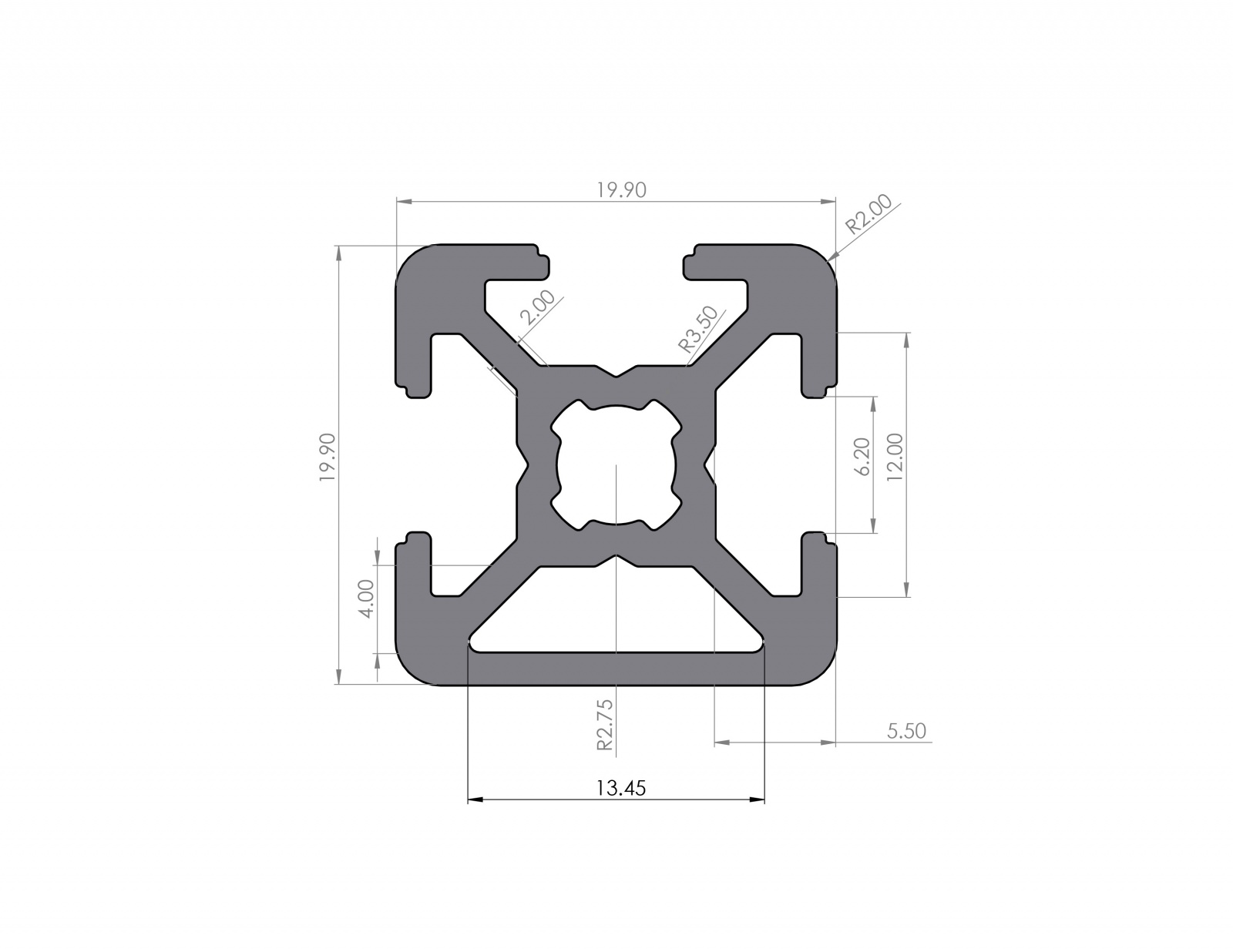 Aluminiumprofil 20x20 Nut 6 B-Typ 1N